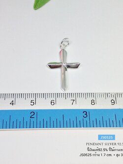 จี้เงินแท้ 92.5% จี้ไม้กางเขน ประดับเพชร cz ตรงกลาง 1 เม็ด มีหลายสี งานเรียบ สวย ขนาดกลางๆ (เรือนเงินแท้)