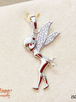 จี้เงินแท้ รูปนางฟ้าตัวน้อยมีปีก ประดับเพชร cz