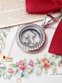 จี้เงินแท้ งานแบรนด์ Chopard ตรงกลางมีรูปดาวและพระจันทร์ กลิ้งไปมาได้