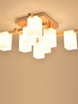 โคมไฟติดเพดานสไตล์ไม้โมเดิร์นโป๊ะแก้วทรงสี่เหลี่ยม [X-1634]