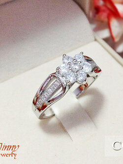 แหวนเงินแท้ เกสรดอกไม้ ประดับเพชร cz