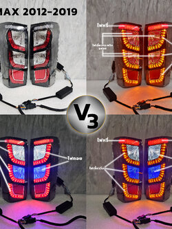 ไฟท้ายรถยนต์ ISUZU D-MAX 2012-2019 ลาย 2024 มีระบบไฟเลี้ยววิ่ง ระบบไฟเบรค 4 เส้น ระบบกระพริบแฟลช ไฟถอย ขาว/บูล V3 โคมสามารถเปลี่ยนหลอดได้ (ราคาต่อ 1 คู่)