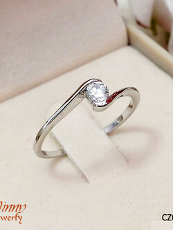 แหวนเงินแท้ 92.5% เพชร cz เม็ดเดี่ยว งานจิวเวลรี่