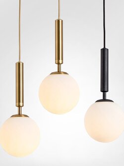 โคมไฟแขวนเพดาน Nordic Glass แก้วทรงกลมสีขาวขุ่น 15cm ก้านแบบยาว [OSL-32]