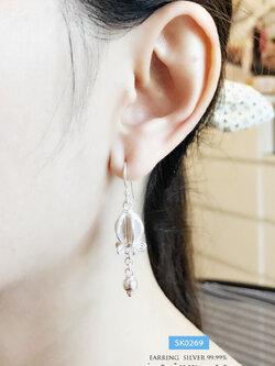 ต่างหูเงินแท้ 99.9% งานสุโขทัย ต่างหูระย้า แบบเกี่ยว ห้อยดอกรักร้อยตุ้งติ้งเม็ดเงิน งานทำมือ