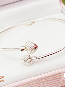 กำไลข้อมือเงินแท้ หัวรูปหัวใจ ความหนา 1.2 มิล