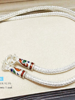 สร้อยเงินแท้ ห้อยพระ 1 องค์ ลายหกเสา ลงยา (งานไทย)