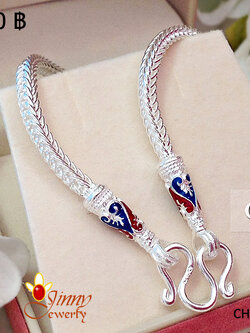 สร้อยคอเงินแท้ สำหรับเด็ก ลายสี่เสาลงยา ตรงที่หุ้มห่วงแดงน้ำเงิน(งานไทย) หนา 2.0 มิล