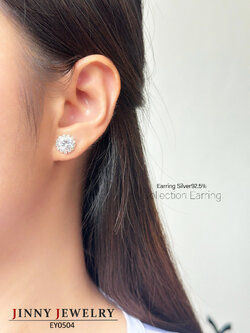 ต่างหูเงินแท้ 92.5% ประดับเพชร cz สีขาว งานน่ารักๆ ถอดได้ ใส่ได้ 2 styles เพชรเล่นแสงดีมาก (ก้านเสียบเงินแท้)