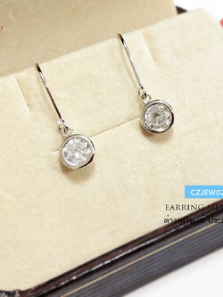 ต่างหูเงินแท้ ห้อยเพชร cz แบบเกี่ยว