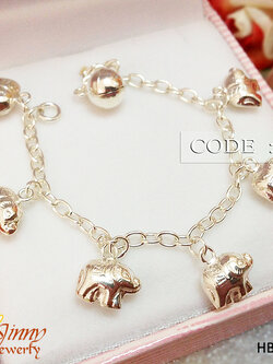 สร้อยข้อมือเงินแท้ สำหรับเด็ก ห้อยรูปช้างทั้งหมด 6 ตัว หนา 1.5 มิล