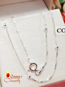 สร้อยคอเงินแท้ 92.5% ลายกล่อง box สลับหมุดกลม เส้นเล็กเหมาะกับผู้หญิง (งานอิตาลี) รับประกันเงินแท้