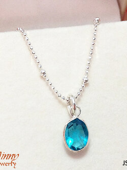 จี้เงินแท้ จี้พลอยรูปหยดน้ำสีฟ้า