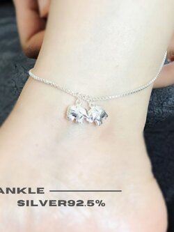 สร้อยข้อเท้าเงินแท้ 92.5% ลายกล่อง box ร้อยตุ้งติ้งช้างน้อย น่ารักๆ พร้อมกระดิ่ง 1 ลูก (เรือนเงินแท้)