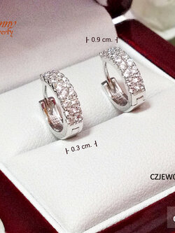 ต่างหูเงินแท้ ประดับเพชร cz เรียง 2 แถว