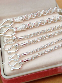 สร้อยเงินแท้ 92.5% สร้อยห้อยพระ ลายห่วงคู่ หนัก 2 สลึง - 1 บาทตัน (สร้อยงานไทย)