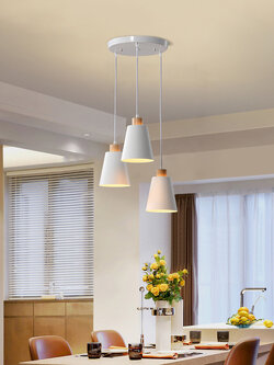 โคมไฟแขวนเพดานสีขาวหัวไม้ทรงแก้วน้ำคว่ำสไตล์โมเดิร์น-มินิมอล กว้าง12.5cm [W-5010]