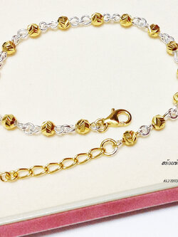 สร้อยข้อมือเงินแท้ 2 กษัตริย์ เม็ดเงินตัดลายสลับโซ่