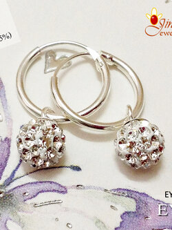 ต่างหูเงินแท้ ห้อยพลอยสีบอลกลมขาว