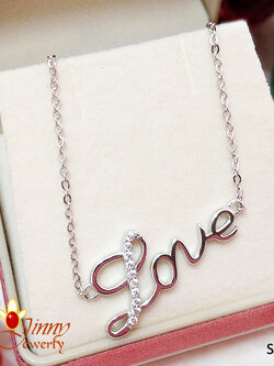 สร้อยคอเงินแท้ พร้อมจี้ "Love" ประดับเพชร cz งานเกรดจิวเวลรี่