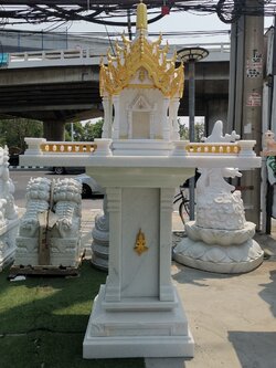 ศาลพระภูมิหินอ่อนขาวทรงจัตตุรมุข ฐานกว้าง 148 ซม ยาว148 ซม