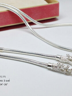 สร้อยเงินแท้ 92.5% ลายกระดูกงู snake ห้อยพระ 3 องค์ หัวมังกร (งานไทย)