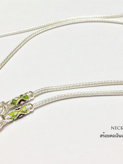 สร้อยคอเงินแท้ 99.9% งานสุโขทัย ลายดอกพิกุล งานลงยาสีเขียวม่วง ห้อยพระ 1 องค์