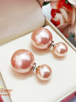 ต่างหูเงินแท้ ต่างหูดิออร์ มุกสีชมพู ขนาดเล็ก น่ารัก ฟรุ้งฟริ้ง