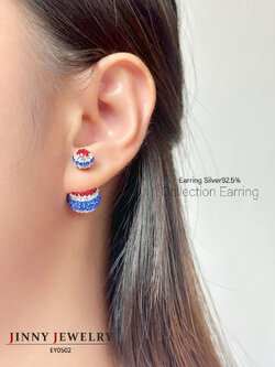 ต่างหูเงินแท้ 92.5% ต่างหูบอลกลม 2 ลูก ประดับเพชร cz โดดเด่น ทันสมัย (ก้านเสียบเงินแท้)