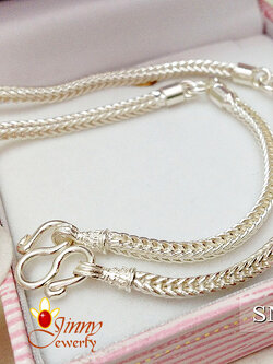 สร้อยคอเงินแท้ 92.5% ลายสี่เสา หัวจรวด ห้อยพระ 3 องค์ สร้อยงานไทย หนา 2.5 มิล