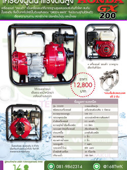 เครื่องยนต์ HONDA GX200 ชนปั๊มแรงดันสูง GREEN MATE