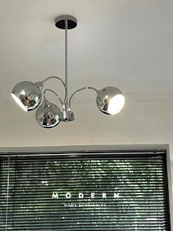 โคมไฟแขวนเพดานสีเงิน Chrome โป๊ะโคมทรงกลมเปิดปาก [HS5232]