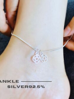 สร้อยข้อเท้าเงินแท้ 92.5% ลายกล่อง box ร้อยตุ้งติ้งดาว น่ารักๆ พร้อมกระดิ่ง 1 ลูก (เรือนเงินแท้)