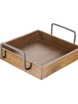 ถาดไม้สักหูจับเหลี่ยม