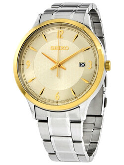 Karnvera Shop นาฬิกาข้อมือผู้ชาย Seiko Essentials Quartz Champagne Dial Men's Watch SGEH92P1