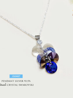 จี้เงินแท้ 92.5% จี้คริสตัล Crystal สีน้ำเงิน คราม ประดับเพชร cz (ราคาเฉพาะจี้ ไม่รวมสร้อย)