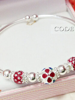 กำไลข้อมือเงินแท้ งานลงยาสีแดง น้ำเงิน และเขียว ความหนา 1.5 มิล