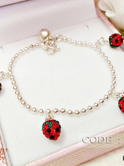 สร้อยข้อมือเงินแท้ สำหรับเด็ก ห้อยสตอเบอรี่ หนา 1.2 มิล