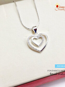 จี้เงินแท้ 92.5% รูปหัวใจ ประดับเพชร cz (เฉพาะจี้ ไม่รวมสร้อย)