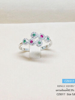 แหวนเงินแท้ 92.5% แหวนพลอยสีสังเคราะห์ ประดับเพชร cz งานแหวนน่ารักๆ (เรือนเงินแท้)