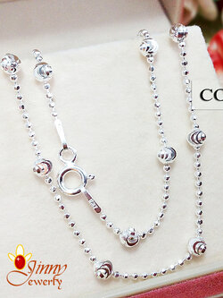 สร้อยเงินแท้ 92.5% ลายบอลตัดลายสลับมูนคัท (งานอิตาลี) ความหนา 1.0 มิล