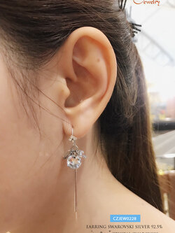 ต่างหูเงินแท้ 92.5% ต่างหู คริสตัล Crystal สีขาว แบบเกี่ยว ห้อยสร้อยเงินแท้