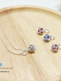 สร้อยเงินแท้ 92.5% พร้อมจี้ จี้บอลพลอยเล็กๆ น่ารักๆ