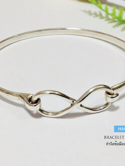 กำไลข้อมือเงินแท้ 92.5% กำไลอินฟินิตี้ Infinity แบบเกี่ยวด้านหน้า ขยายไม่ได้