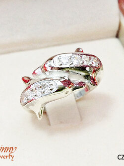 แหวนเงินแท้ แหวนปลาโลมาประดับเพชร cz