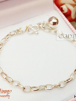 สร้อยข้อมือเงินแท้ ลายโซ่รูปไข่ หนา 2.5 มิล