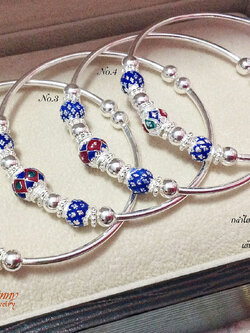 กำไลข้อมือเงินแท้ ลงยาลายไทย (กำไลสามารถขยายได้)