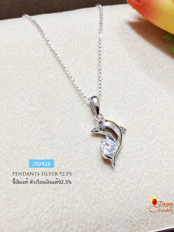 จี้เงินแท้ จี้โลมา ประดับเพชร cz 1 เม็ด