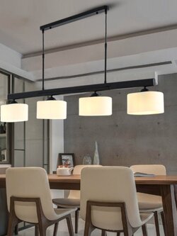โคมไฟแขวนเพดานสไตล์นอร์ดิกโครงสีดำก้านยาวโป๊ะแก้วสีขาวขุ่นไฟ 4 ดวง [H863]