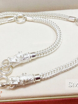 สร้อยคอเงินแท้ 92.5% ลายสี่เสาหัวมังกร ห้อยพระ 3 องค์ หนัก 2 บาท ความหนา 3 มิล สร้อยงานไทย